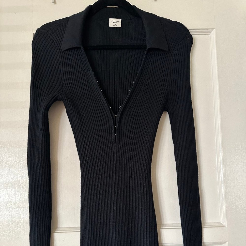 Ribbed Polo Midi Sweater Dress